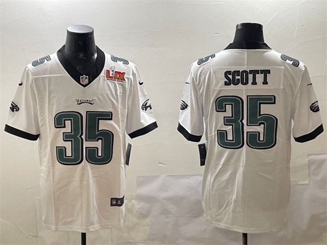 Philadelphia Eagles #35 Boston Scott White 2025 Super Bowl LIX Patch Vapor Untouchable Limited Stitched Football Jersey