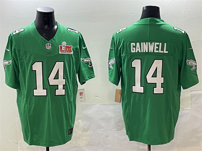 Philadelphia Eagles #14 Kenneth Gainwell Green 2025 Super Bowl LIX Patch F.U.S.E. Throwback Vapor Untouchable Limited Stitched Football Jersey Philadelphia Eagles #14 Kenneth Gainwell Green 2025 Super Bowl LIX Patch F.U.S.E. Throwback Vapor Untouchable Limited Stitched Football Jersey