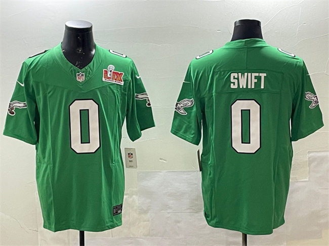 Philadelphia Eagles #0 D'Andre Swift Green 2025 Super Bowl LIX Patch F.U.S.E. Throwback Vapor Untouchable Limited Stitched Football Jersey