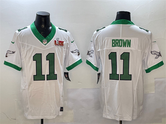 Philadelphia Eagles #11 A.J. Brown White 2025 Super Bowl LIX Patch F.U.S.E. Vapor Untouchable Limited Stitched Football Jersey