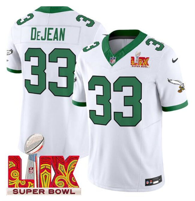 Philadelphia Eagles #33 Cooper DeJean White 2025 Super Bowl LIX Patch F.U.S.E. Vapor Untouchable Limited Stitched Football Jersey
