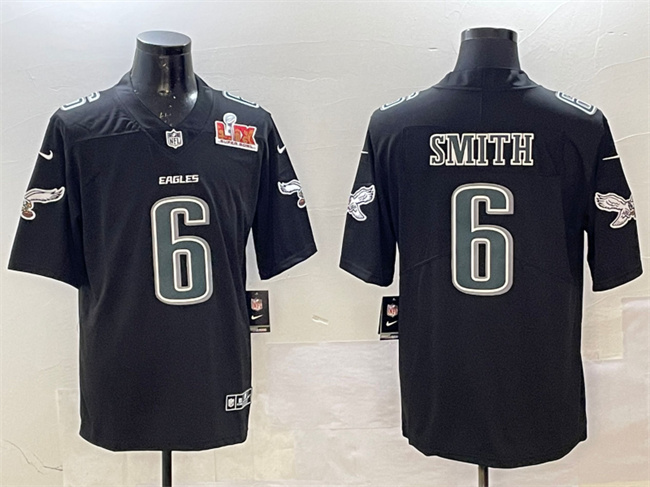 Philadelphia Eagles #6 DeVonta Smith Black 2025 Super Bowl LIX Patch Fashion New Vapor Untouchable Limited Stitched Football Jersey