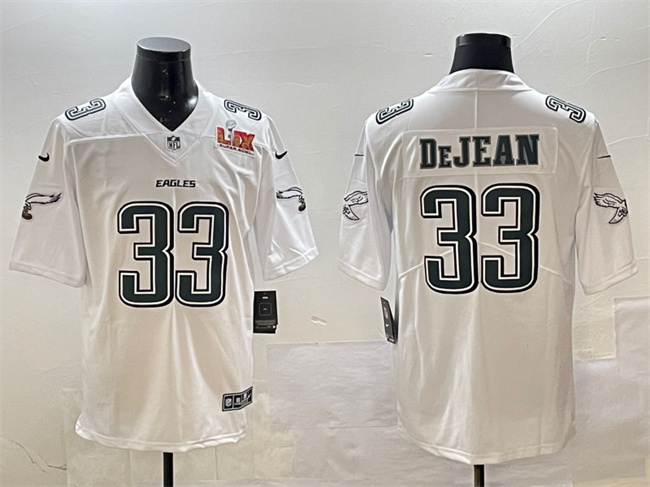 Philadelphia Eagles #33 Cooper DeJean White 2025 Super Bowl LIX Patch Fashion New Vapor Untouchable Limited Stitched Football Jersey