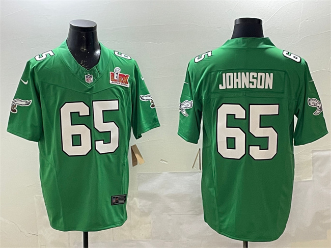 Philadelphia Eagles #65 Lane Johnson Green 2025 Super Bowl LIX Patch F.U.S.E. Throwback Vapor Untouchable Limited Football Stitched Jersey