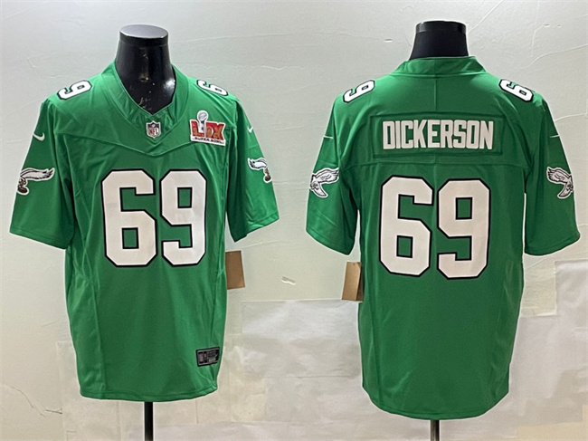Philadelphia Eagles #69 Landon Dickerson Green 2025 Super Bowl LIX Patch F.U.S.E. Throwback Vapor Untouchable Limited Football Stitched Jersey