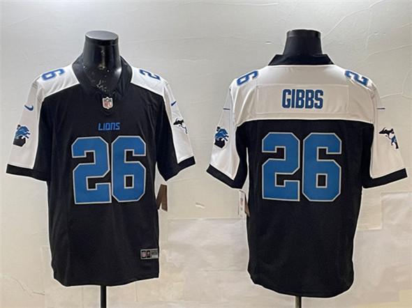 Detroit Lions #26 Jahmyr Gibbs Black White F.U.S.E. 2024 Michigan Patch Vapor Limited Football Stitched Jersey