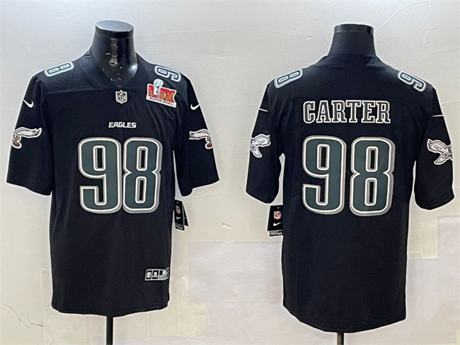 Philadelphia Eagles #98 Jalen Carter Black 2025 Super Bowl LIX Patch Fashion New Vapor Untouchable Limited Football Stitched Jersey