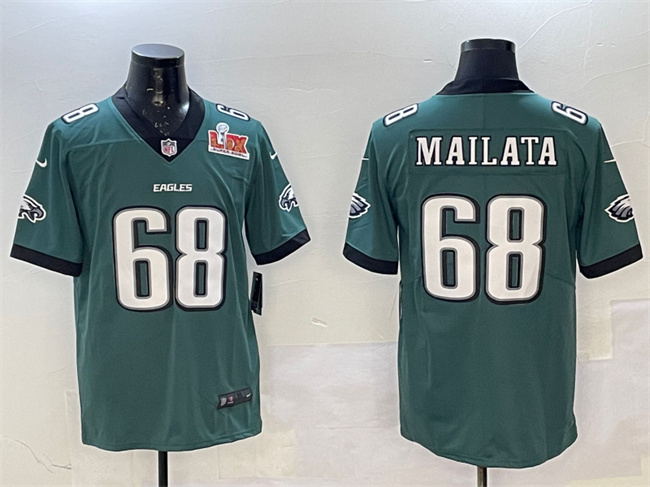 Philadelphia Eagles #68 Jordan Mailata Green 2025 Super Bowl LIX Patch New Vapor Untouchable Limited Football Stitched Jersey