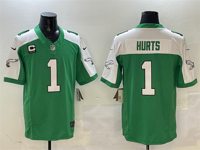 Philadelphia Eagles #1 Jalen Hurts Green White F.U.S.E. 4-Star C Patch Vapor Untouchable Limited Football Stitched Jersey