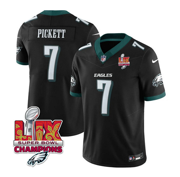 Philadelphia Eagles #7 Kenny Pickett Black 2025 Eagles Logo Super Bowl LIX Patch New F.U.S.E. Vapor Limited Football Stitched Jersey