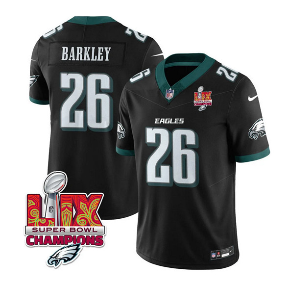 Philadelphia Eagles #26 Saquon Barkley Black 2025 Eagles Logo Super Bowl LIX Patch New F.U.S.E. Vapor Untouchable Limited Football Stitched Jersey Philadelphia Eagles #26 Saquon Barkley Black 2025 Eagles Logo Super Bowl LIX Patch New F.U.S.E. Vapor Untouchable Limited Football Stitched Jersey