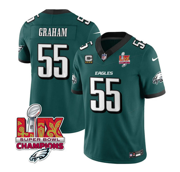 Philadelphia Eagles #55 Brandon Graham Green 2025 Eagles Logo Super Bowl LIX Patch And 4-Star C Patch New F.U.S.E. Vapor Limited Football Stitched Jersey