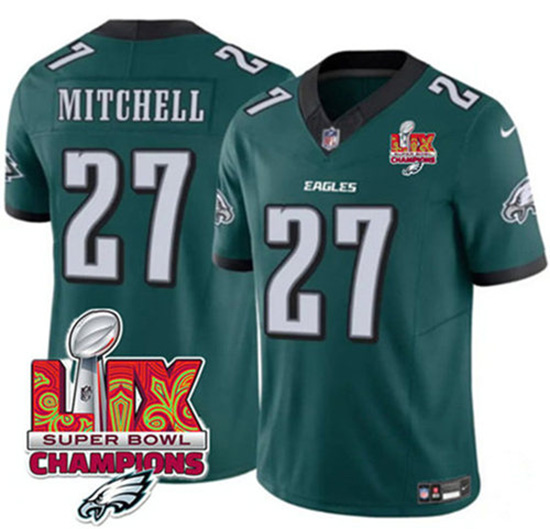Philadelphia Eagles #27 Quinyon Mitchell Green 2025 Eagles Logo Super Bowl LIX Patch New F.U.S.E. Vapor Untouchable Limited Football Stitched Jersey