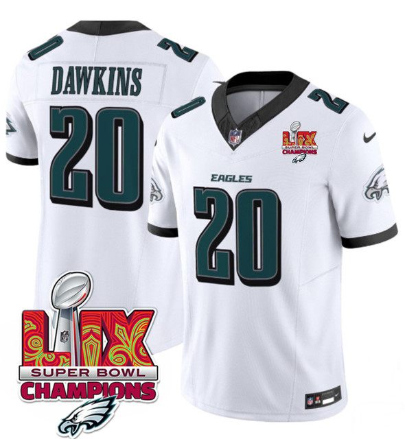 Philadelphia Eagles #20 Brian Dawkins White 2025 Eagles Logo Super Bowl LIX Patch New F.U.S.E. Vapor Untouchable Limited Football Stitched Jersey