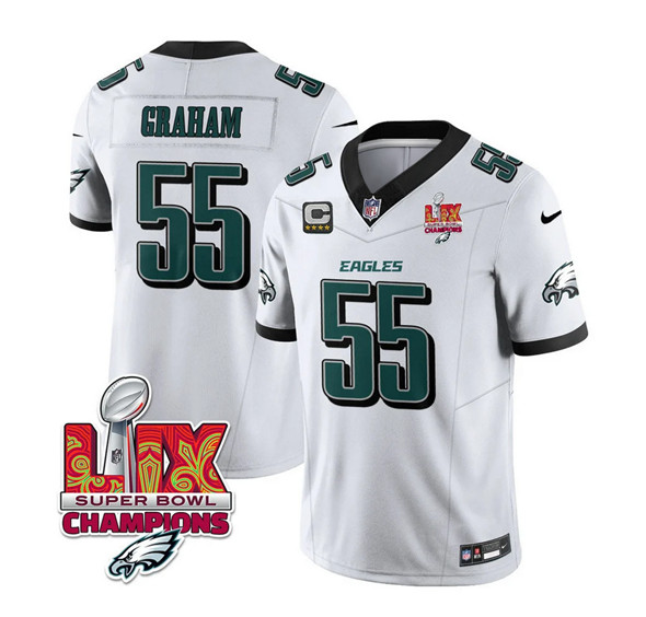 Philadelphia Eagles #55 Brandon Graham White 2025 Eagles Logo Super Bowl LIX Patch And 4-Star C Patch New F.U.S.E. Vapor Limited Football Stitched Jersey