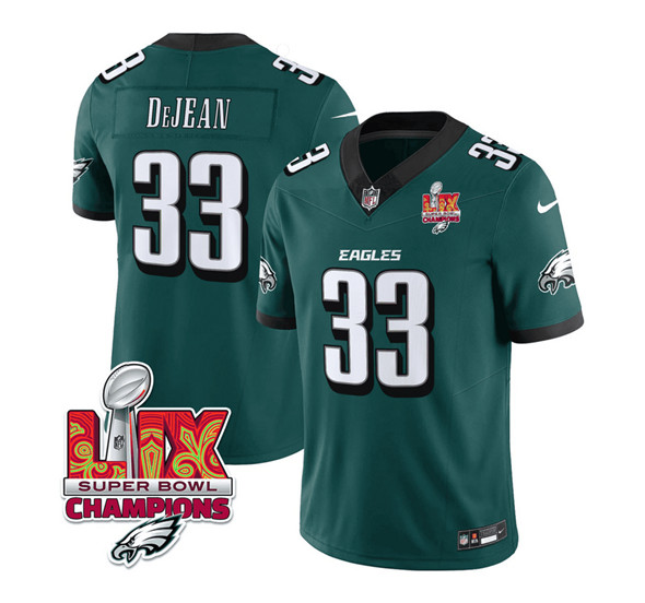 Philadelphia Eagles #33 Cooper DeJean Green 2025 Eagles Logo Super Bowl LIX Patch New F.U.S.E. Vapor Untouchable Limited Football Stitched Jersey