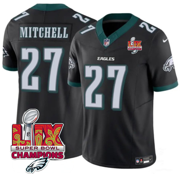 Philadelphia Eagles #27 Quinyon Mitchell Black 2025 Eagles Logo Super Bowl LIX Patch New F.U.S.E. Vapor Untouchable Limited Football Stitched Jersey