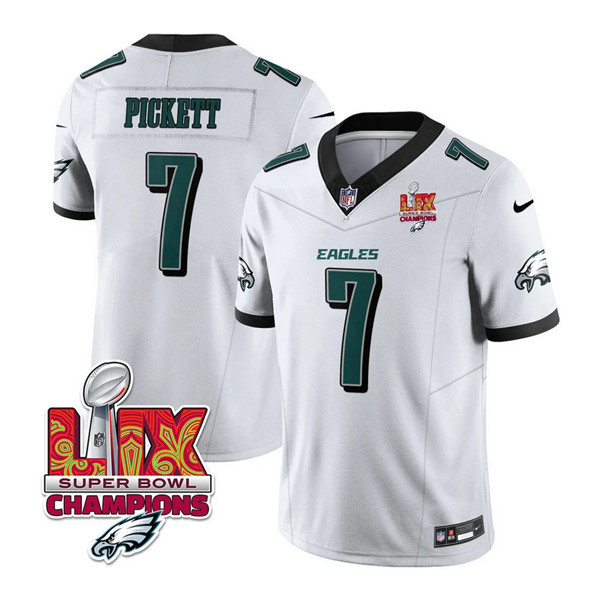 Philadelphia Eagles #7 Kenny Pickett White 2025 Eagles Logo Super Bowl LIX Patch New F.U.S.E. Vapor Limited Football Stitched Jersey