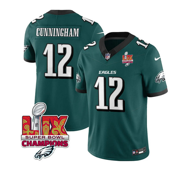 Philadelphia Eagles #12 Randall Cunningham Green 2025 Eagles Logo Super Bowl LIX Patch New F.U.S.E. Vapor Limited Football Stitched Jersey