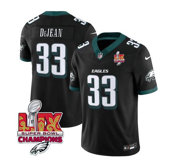 Philadelphia Eagles #33 Cooper DeJean Black 2025 Eagles Logo Super Bowl LIX Patch New F.U.S.E. Vapor Untouchable Limited Football Stitched Jersey