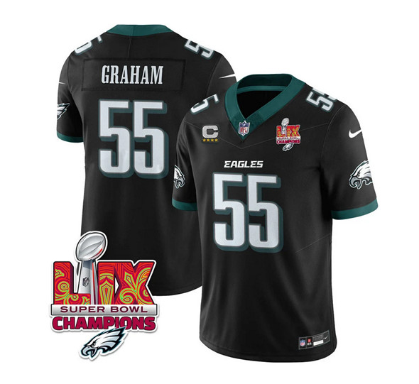 Philadelphia Eagles #55 Brandon Graham Black 2025 Eagles Logo Super Bowl LIX Patch And 4-Star C Patch New F.U.S.E. Vapor Limited Football Stitched Jersey