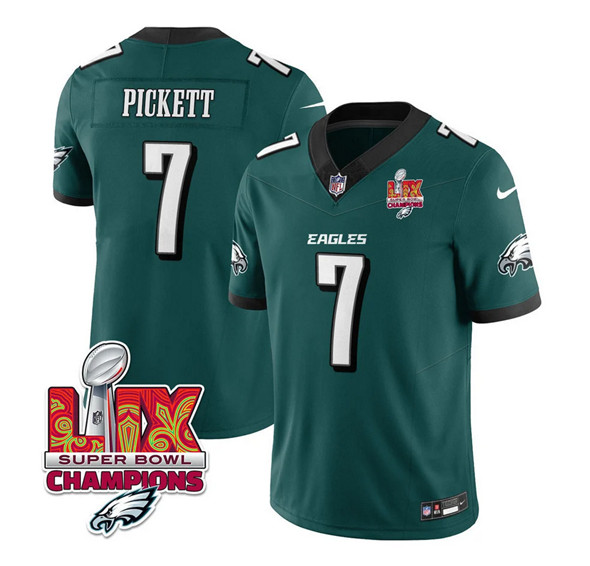 Philadelphia Eagles #7 Kenny Pickett Green 2025 Eagles Logo Super Bowl LIX Patch New F.U.S.E. Vapor Limited Football Stitched Jersey