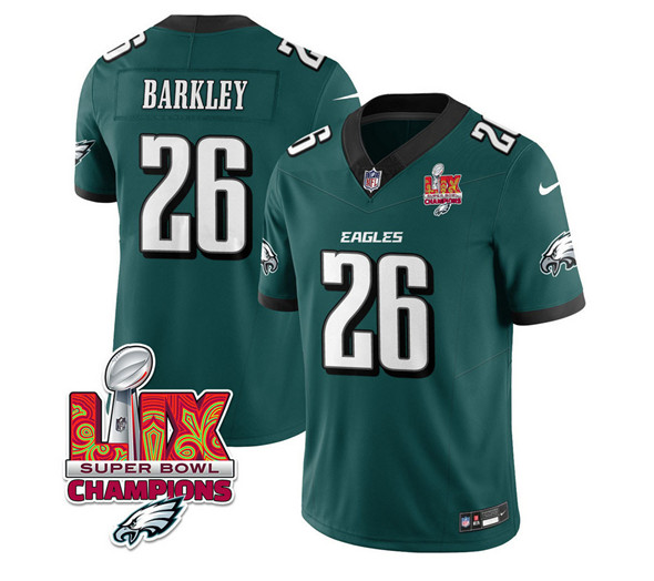 Philadelphia Eagles #26 Saquon Barkley Green 2025 Eagles Logo Super Bowl LIX Patch New F.U.S.E. Vapor Untouchable Limited Football Stitched Jersey Philadelphia Eagles #26 Saquon Barkley Green 2025 Eagles Logo Super Bowl LIX Patch New F.U.S.E. Vapor Untouchable Limited Football Stitched Jersey