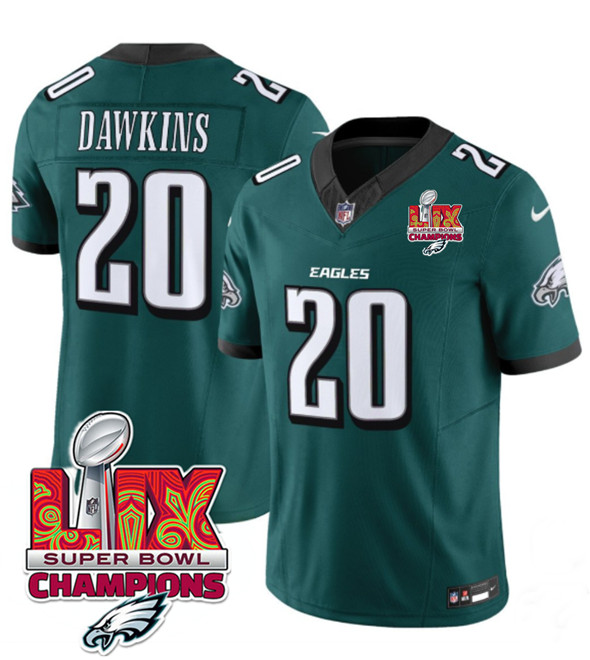Philadelphia Eagles #20 Brian Dawkins Green 2025 Eagles Logo Super Bowl LIX Patch New F.U.S.E. Vapor Limited Football Stitched Jersey
