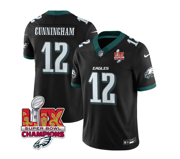 Philadelphia Eagles #12 Randall Cunningham Black 2025 Eagles Logo Super Bowl LIX Patch New F.U.S.E. Vapor Limited Football Stitched Jersey