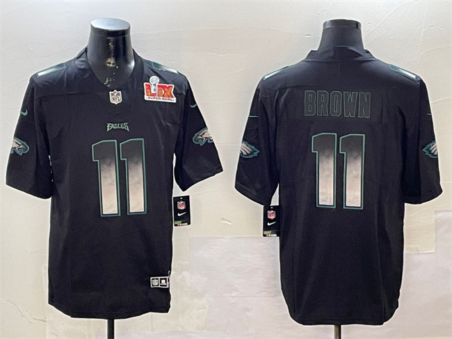 Philadelphia Eagles #11 A. J. Brown Black 2025 Super Bowl LIX Patch Smoke Fashion Vapor Untouchable Limited Stitched Football Jersey