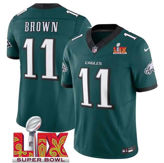 Philadelphia Eagles #11 A.J. Brown Green 2025 Super Bowl LIX Patch New F.U.S.E. Vapor Untouchable Limited Stitched Football Jersey