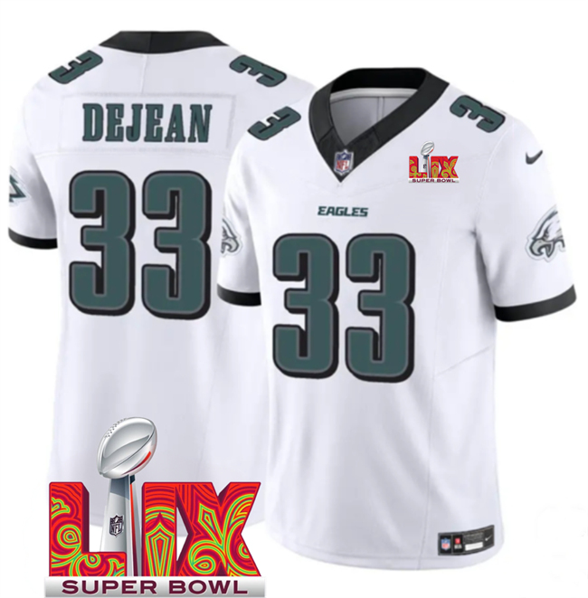 Philadelphia Eagles #33 Cooper DeJean White 2025 Super Bowl LIX Patch New F.U.S.E. Vapor Untouchable Limited Stitched Football Jersey