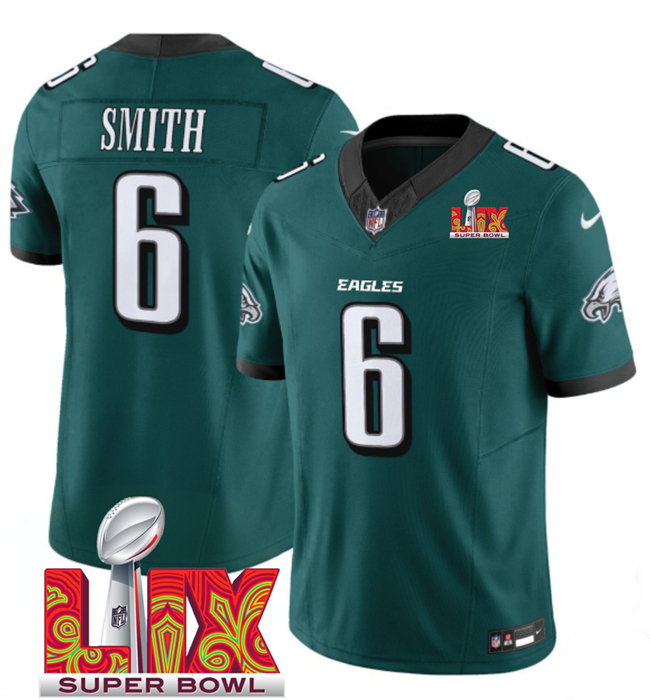 Philadelphia Eagles #6 DeVonta Smith Green 2025 Super Bowl LIX Patch New F.U.S.E. Vapor Limited Stitched Football Jersey