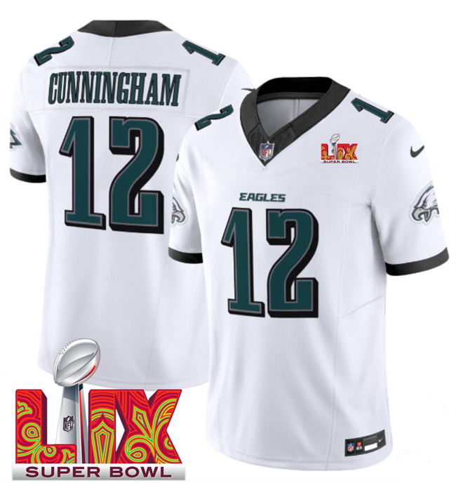 Philadelphia Eagles #12 Randall Cunningham White 2025 Super Bowl LIX Patch New F.U.S.E. Vapor Limited Stitched Football Jersey Philadelphia Eagles #12 Randall Cunningham White 2025 Super Bowl LIX Patch New F.U.S.E. Vapor Limited Stitched Football Jersey