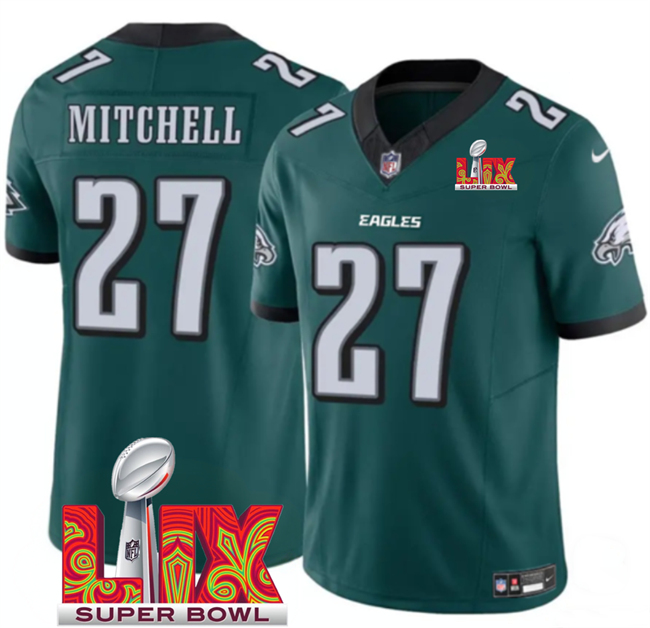 Philadelphia Eagles #27 Quinyon Mitchell Green 2025 Super Bowl LIX Patch New F.U.S.E. Vapor Untouchable Limited Stitched Football Jersey