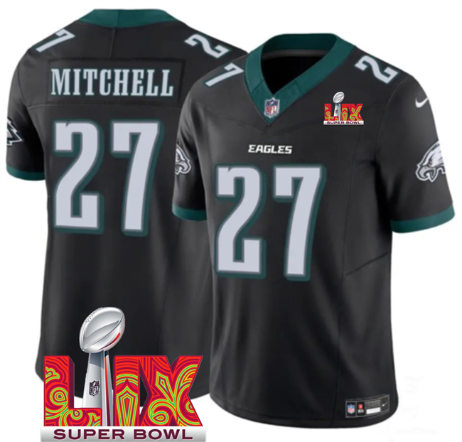 Philadelphia Eagles #27 Quinyon Mitchell Black 2025 Super Bowl LIX Patch New F.U.S.E. Vapor Untouchable Limited Stitched Football Jersey