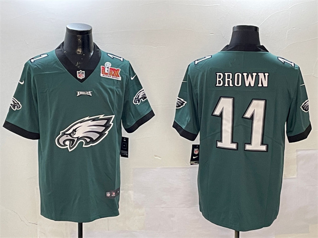 Philadelphia Eagles #11 A. J. Brown Green 2025 Super Bowl LIX Patch Team Big Logo Vapor Untouchable Limited Stitched Football Jersey