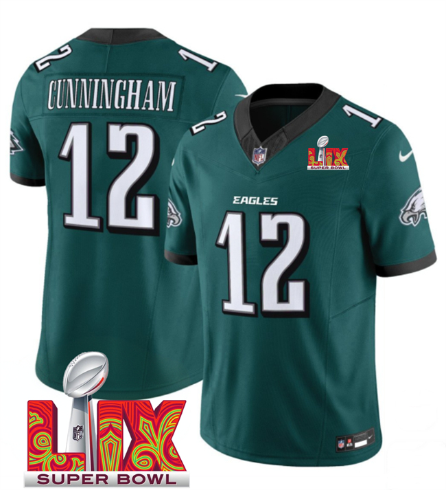 Philadelphia Eagles #12 Randall Cunningham Green 2025 Super Bowl LIX Patch New F.U.S.E. Vapor Limited Stitched Football Jersey