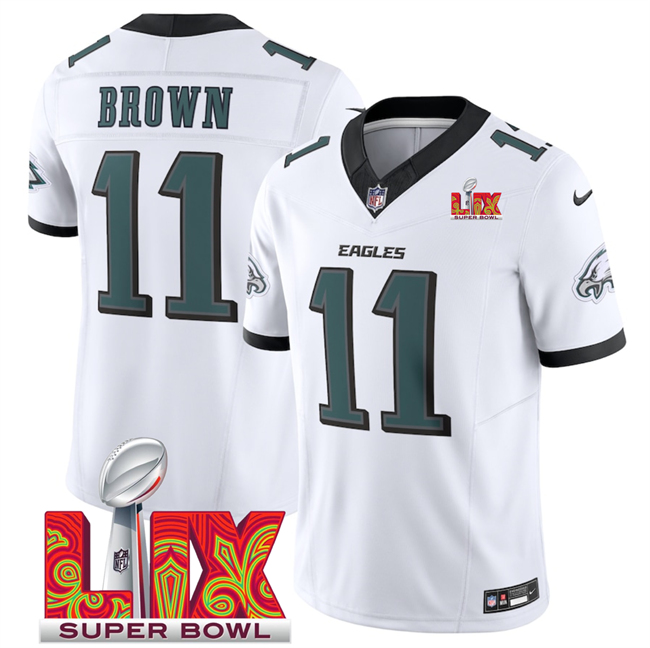 Philadelphia Eagles #11 A.J. Brown White 2025 Super Bowl LIX Patch New F.U.S.E. Vapor Untouchable Limited Stitched Football Jersey