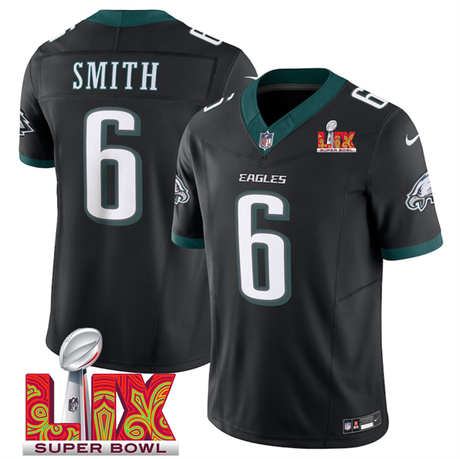 Philadelphia Eagles #6 DeVonta Smith Black 2025 Super Bowl LIX Patch New F.U.S.E. Vapor Limited Stitched Football Jersey
