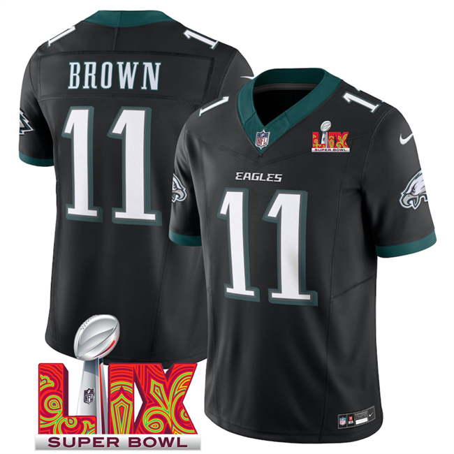 Philadelphia Eagles #11 A.J. Brown Black 2025 Super Bowl LIX Patch New F.U.S.E. Vapor Untouchable Limited Stitched Football Jersey