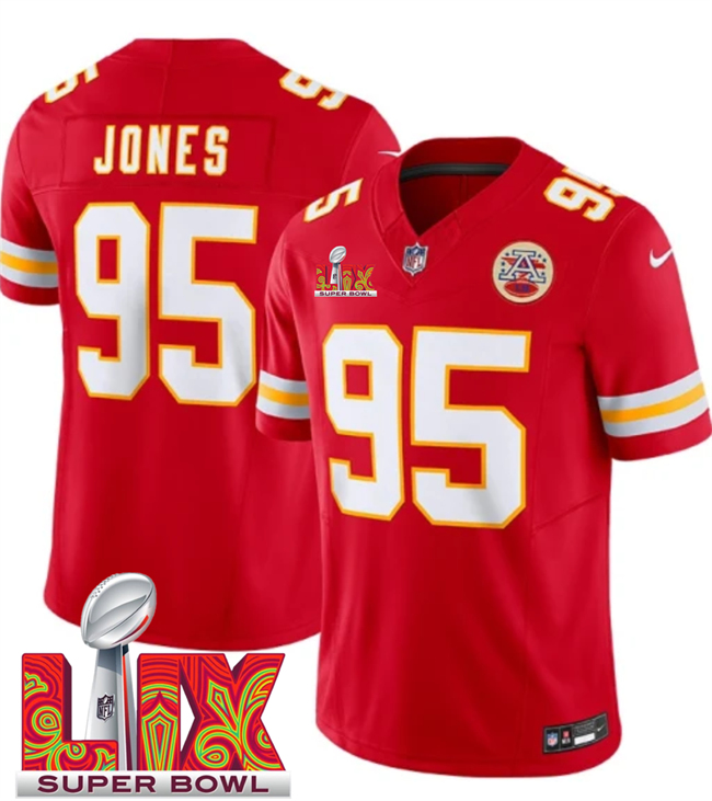 Kansas City Chiefs #95 Chris Jones Red 2025 Super Bowl LIX Patch F.U.S.E. Vapor Limited Stitched Football Jersey