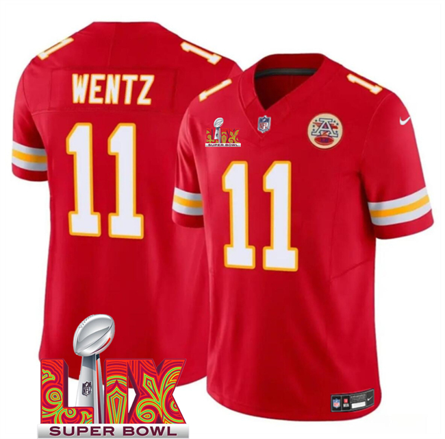 Kansas City Chiefs #11 Carson Wentz Red 2025 Super Bowl LIX Patch F.U.S.E. Vapor Limited Stitched Football Jersey