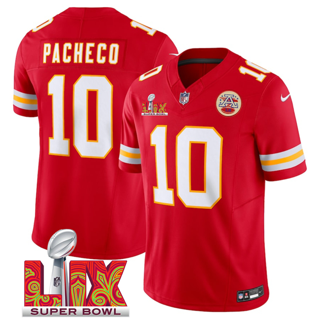 Kansas City Chiefs #10 Isiah Pacheco Red 2025 Super Bowl LIX Patch F.U.S.E. Vapor Limited Stitched Football Jersey