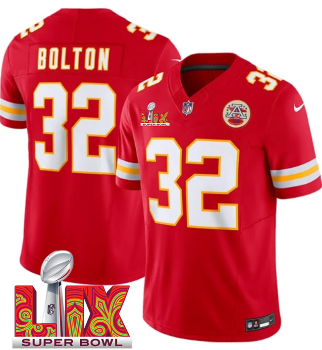 Kansas City Chiefs #32 Nick Bolton Red 2025 Super Bowl LIX Patch F.U.S.E. Vapor Limited Stitched Football Jersey