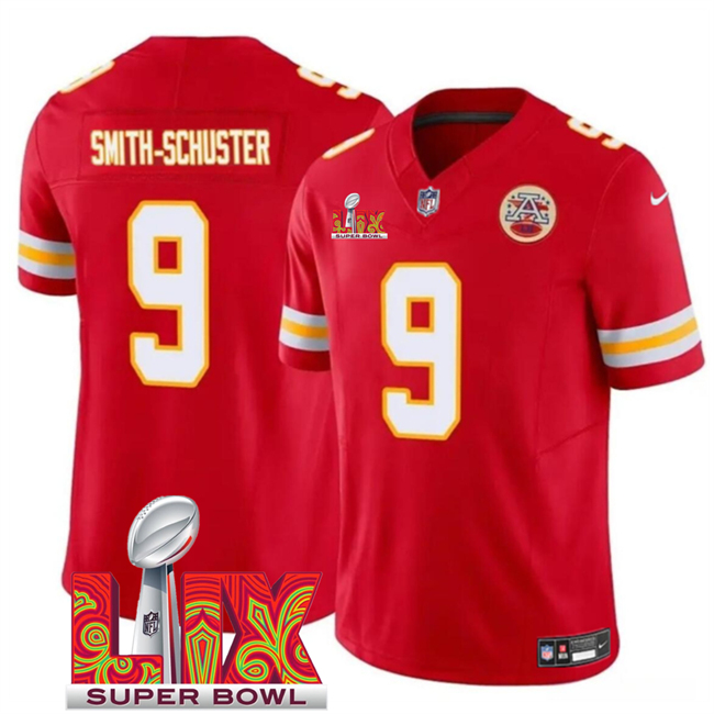 Kansas City Chiefs #9 JuJu Smith-Schuster Red 2025 Super Bowl LIX Patch F.U.S.E. Vapor Limited Stitched Football Jersey