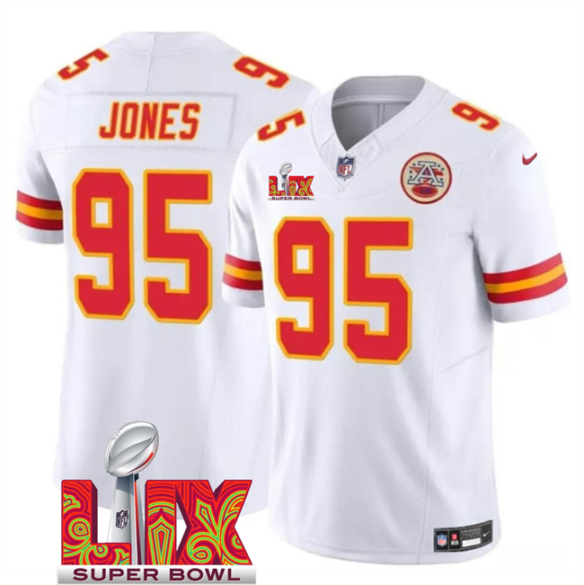 Kansas City Chiefs #95 Chris Jones White 2025 Super Bowl LIX Patch F.U.S.E. Vapor Limited Stitched Football Jersey