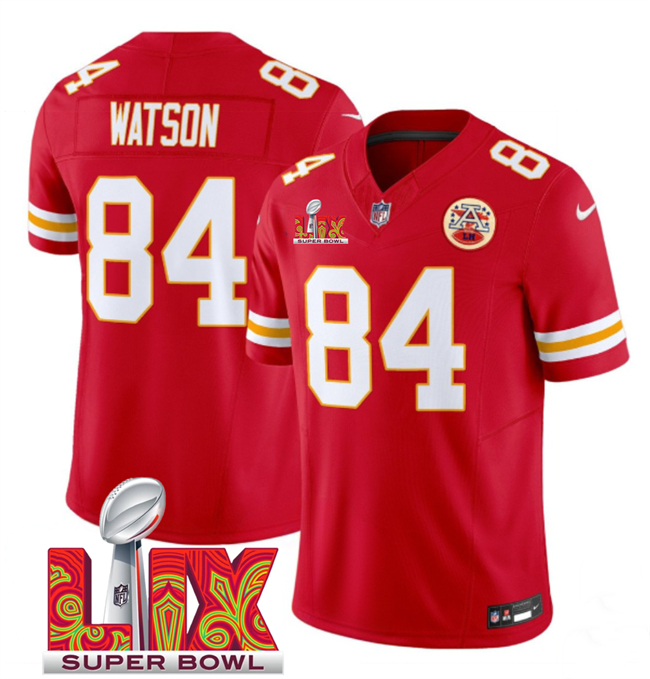 Kansas City Chiefs #84 Justin Watson Red 2025 Super Bowl LIX Patch F.U.S.E. Vapor Limited Stitched Football Jersey