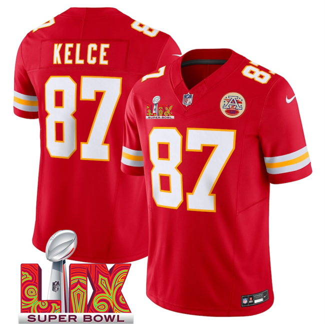 Kansas City Chiefs #87 Travis Kelce Red 2025 Super Bowl LIX Patch F.U.S.E. Vapor Limited Stitched Football Jersey