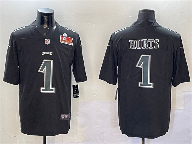 Philadelphia Eagles #1 Jalen Hurts Black 2025 Super Bowl LIX Patch Fashion Vapor Untouchable Limited Stitched Football Jersey